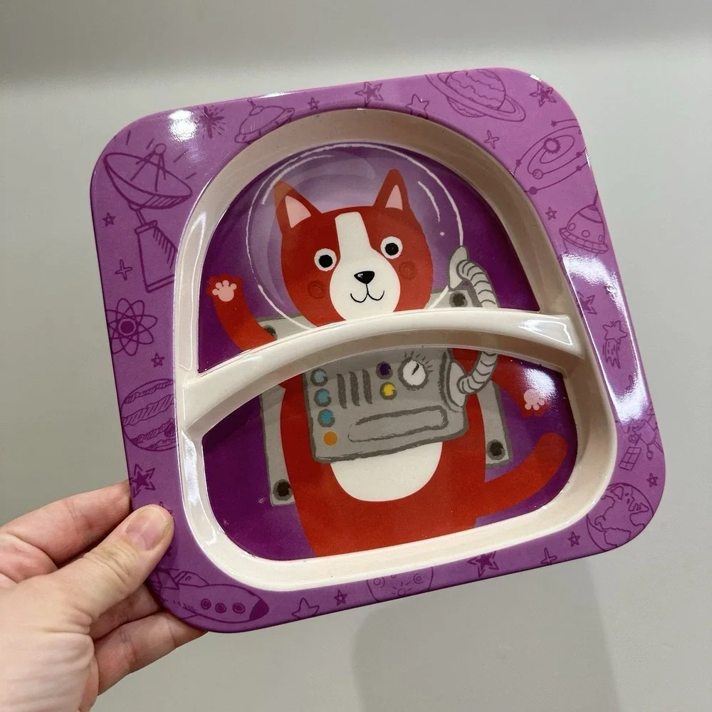Kids‎ Melamine Plates Dishes Set Fabulous Home Bowl Cup Astronaut Cat Dog